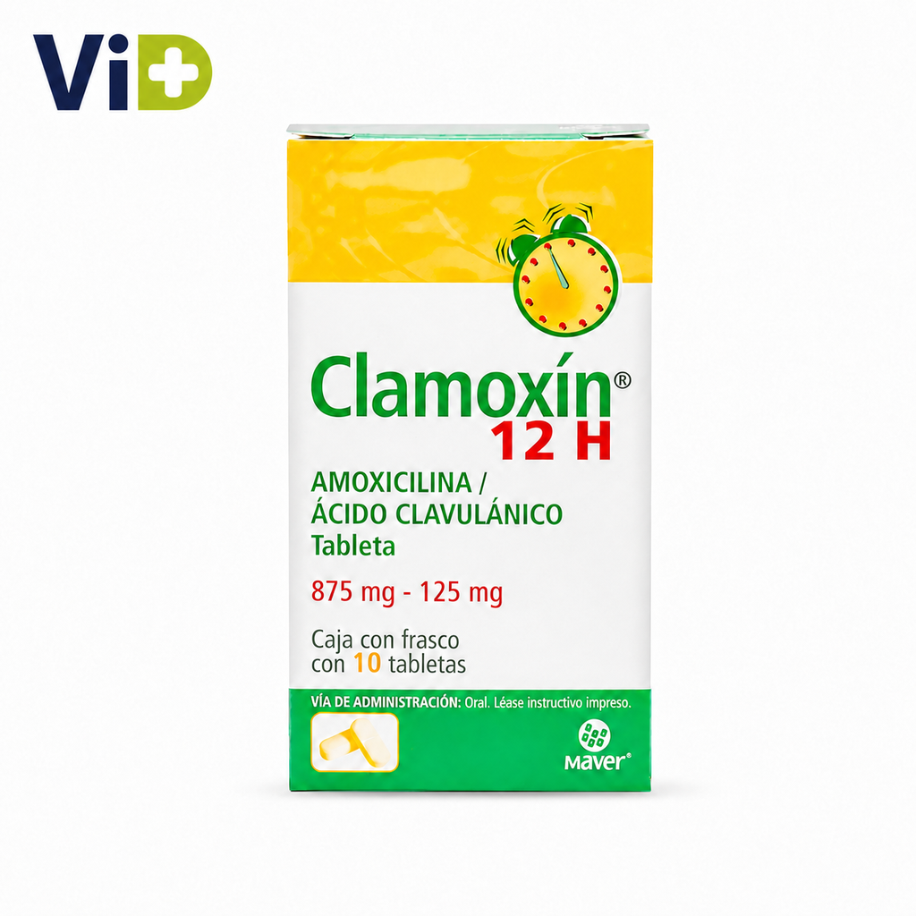 AMOXICILINA/ÁCIDO CLAVULÁNICO 875/125 MG TAB. C/10 (CLAMOXIN 12H) Lab. MAVER