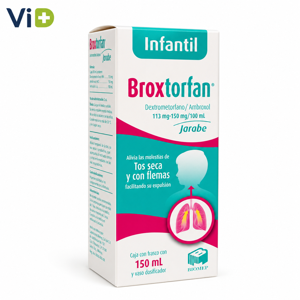 DEXTROMETORFANO/AMBROXOL 113/150 MG/100 ML JARABE 129 ML (BROXTORFAN) Lab. BIOMEP