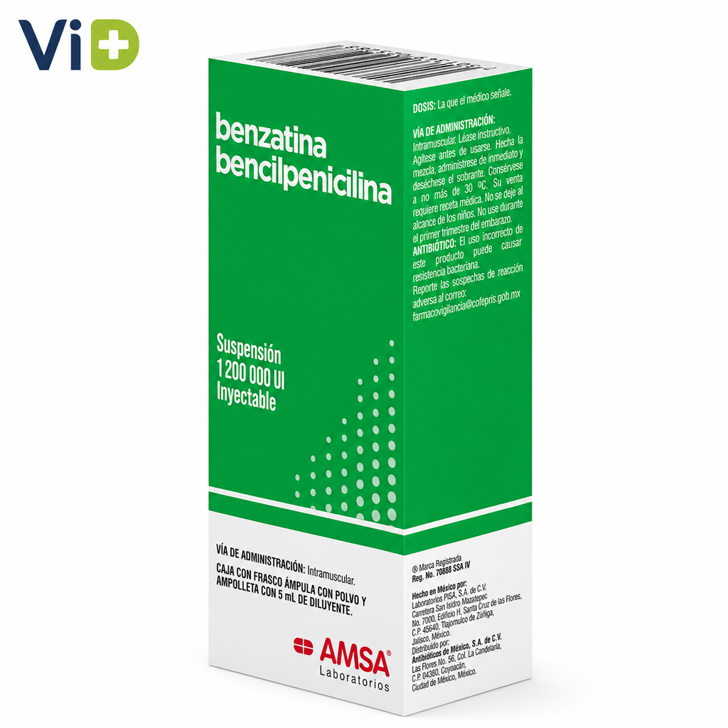 BENCILPENICILINA BENZATÍNICA 1,200,000 UI INY. C/1 (BENZATINA BENCILPENICILINA 1,) Lab. AMSA