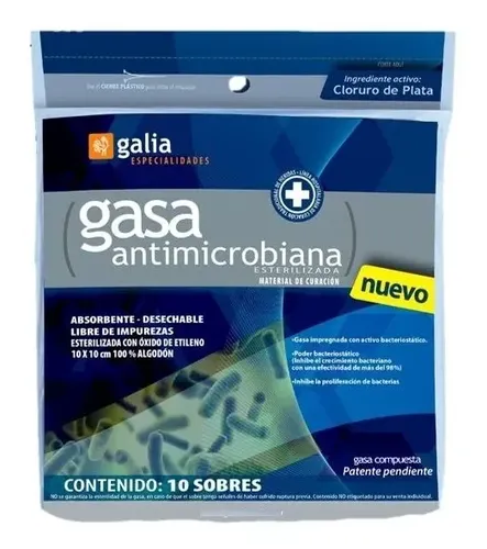 [MDC009] GASA COMPUESTA ANTIMICROBIANA ESTERIL 10X10CM BOLSA C/10SOBS GALIA